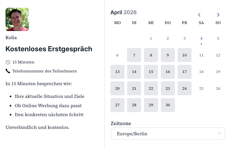 Beispielbild Kalenderbuchung bei Bogumil Digital